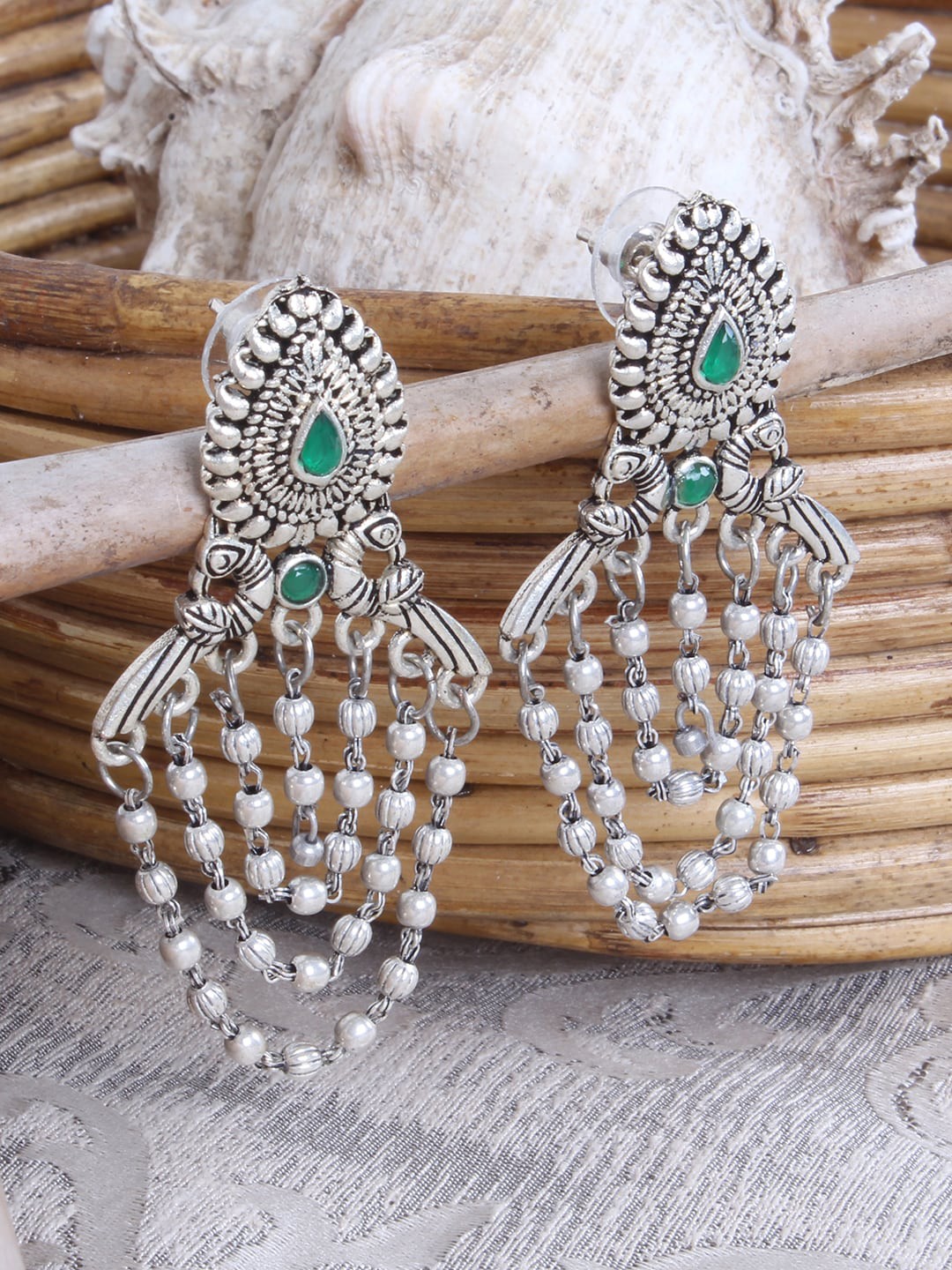 

Ayesha Silver-Plated Contemporary Ethnic Drop Earrings