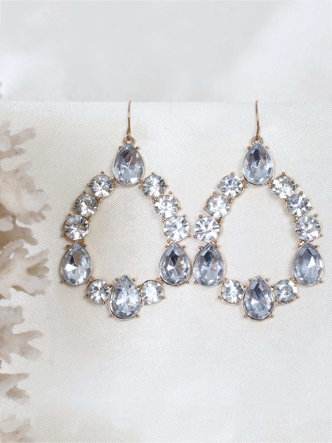 

Ayesha Gold-Toned Stone Studded Oval Drop Earrings