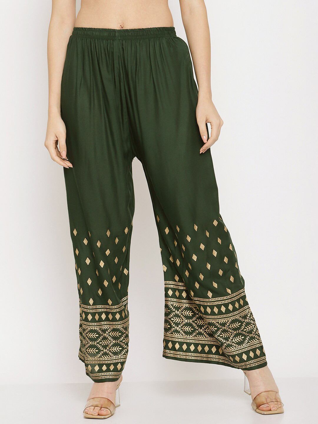 

Miaz Lifestyle Women Green Geometric Printed Ethnic Palazzos
