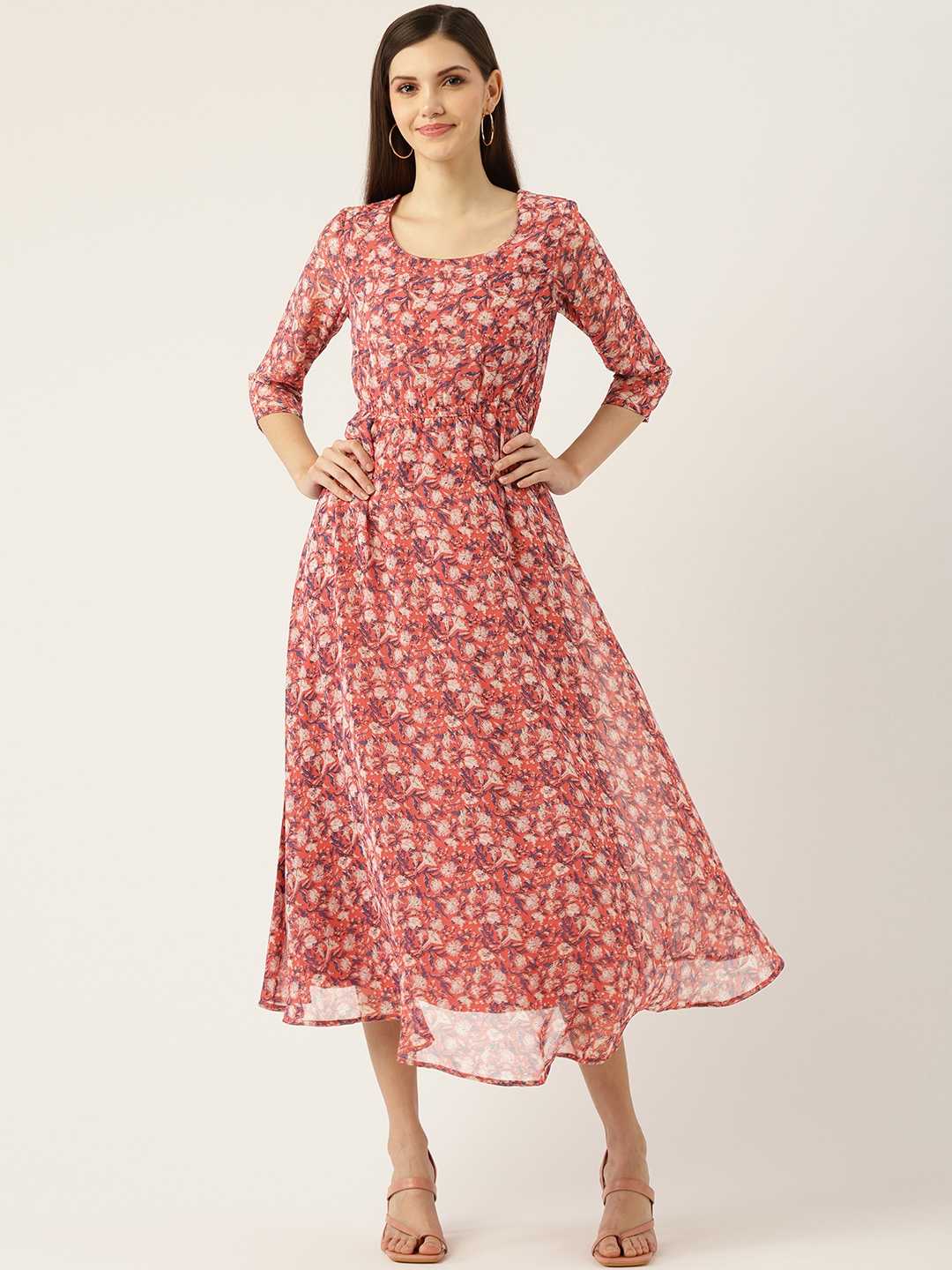

Deewa Floral Print Fit & Flare Dress, Peach