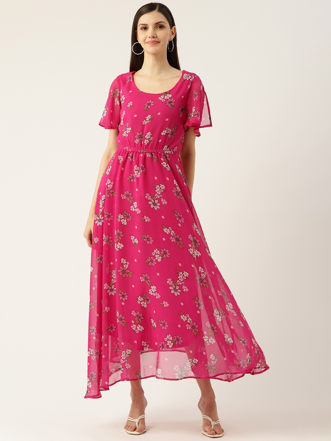 

Deewa Red & Pink Floral Georgette Maxi Dress