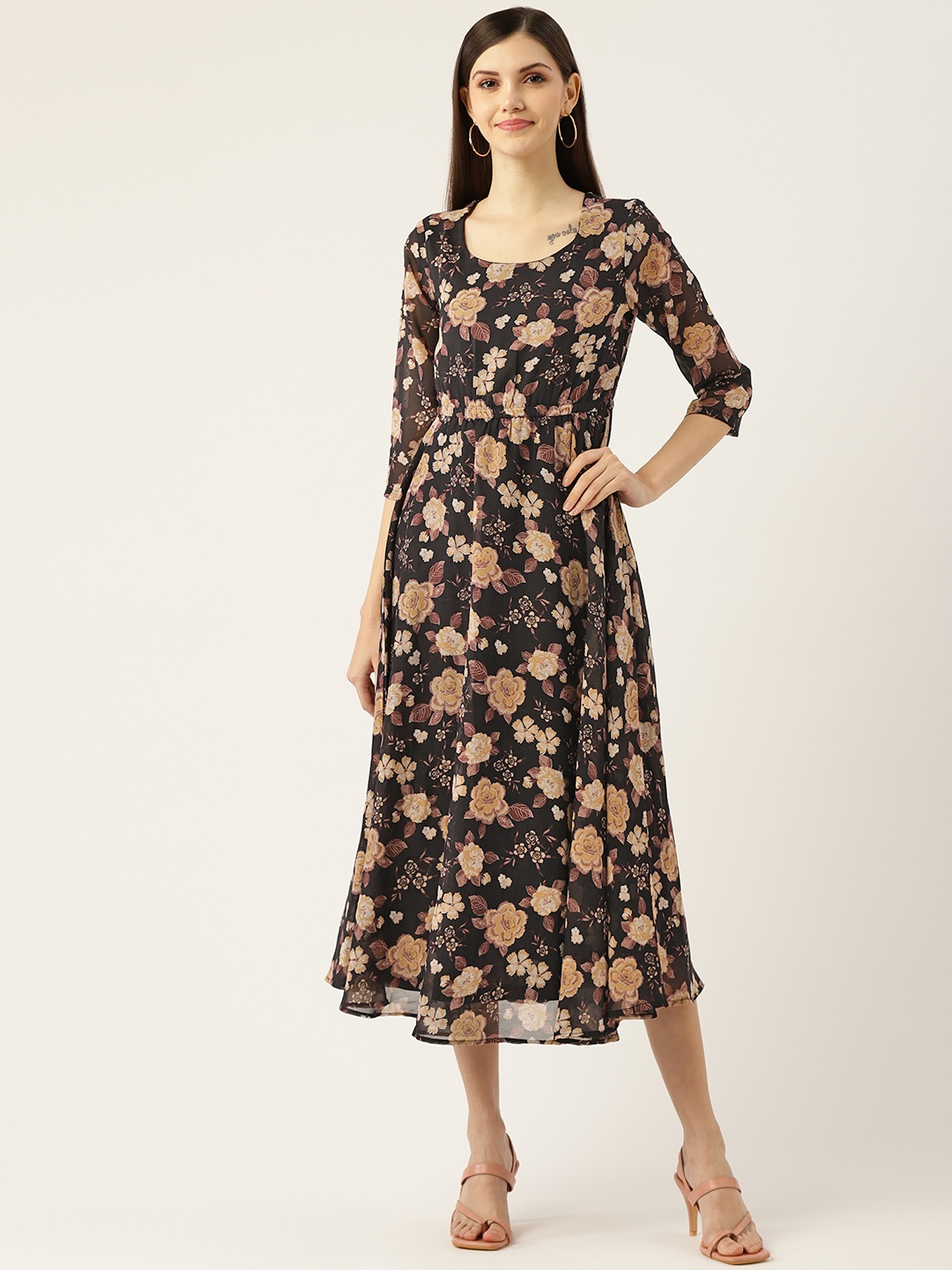 

Deewa Black Floral Georgette Maxi Dress