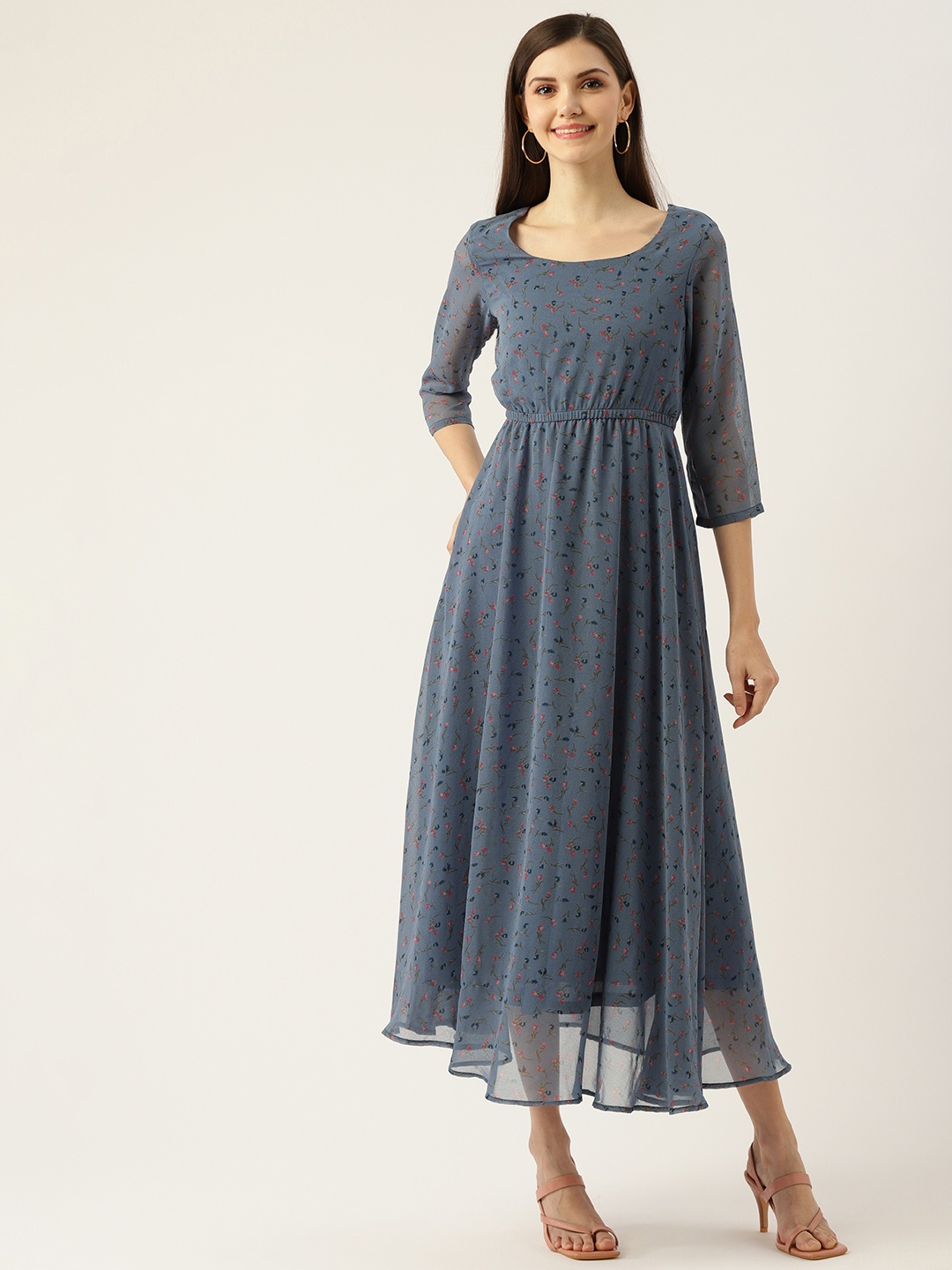 

Deewa Blue Floral Georgette Maxi Dress