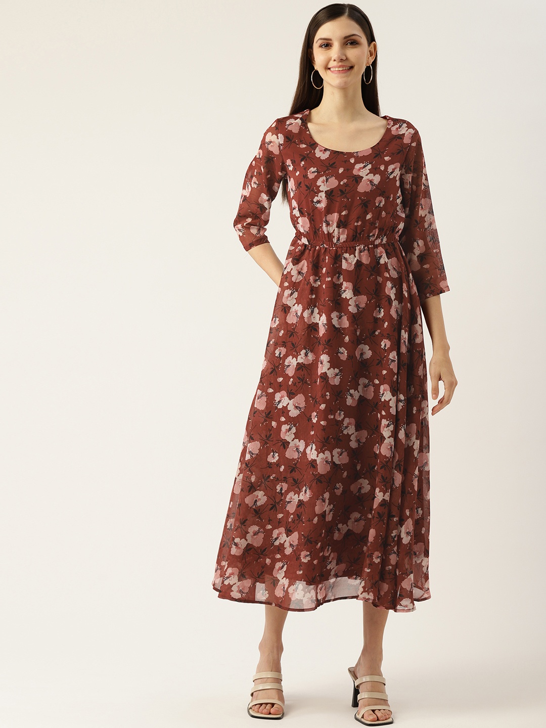 

Deewa Maroon Floral Georgette Maxi Dress