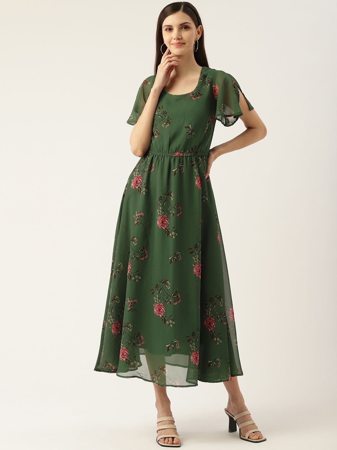 

Deewa Green Floral Georgette Maxi Dress