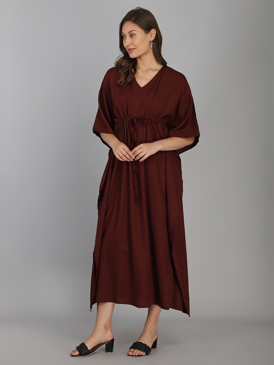 

Fashfun Maroon Crepe Maxi Dress