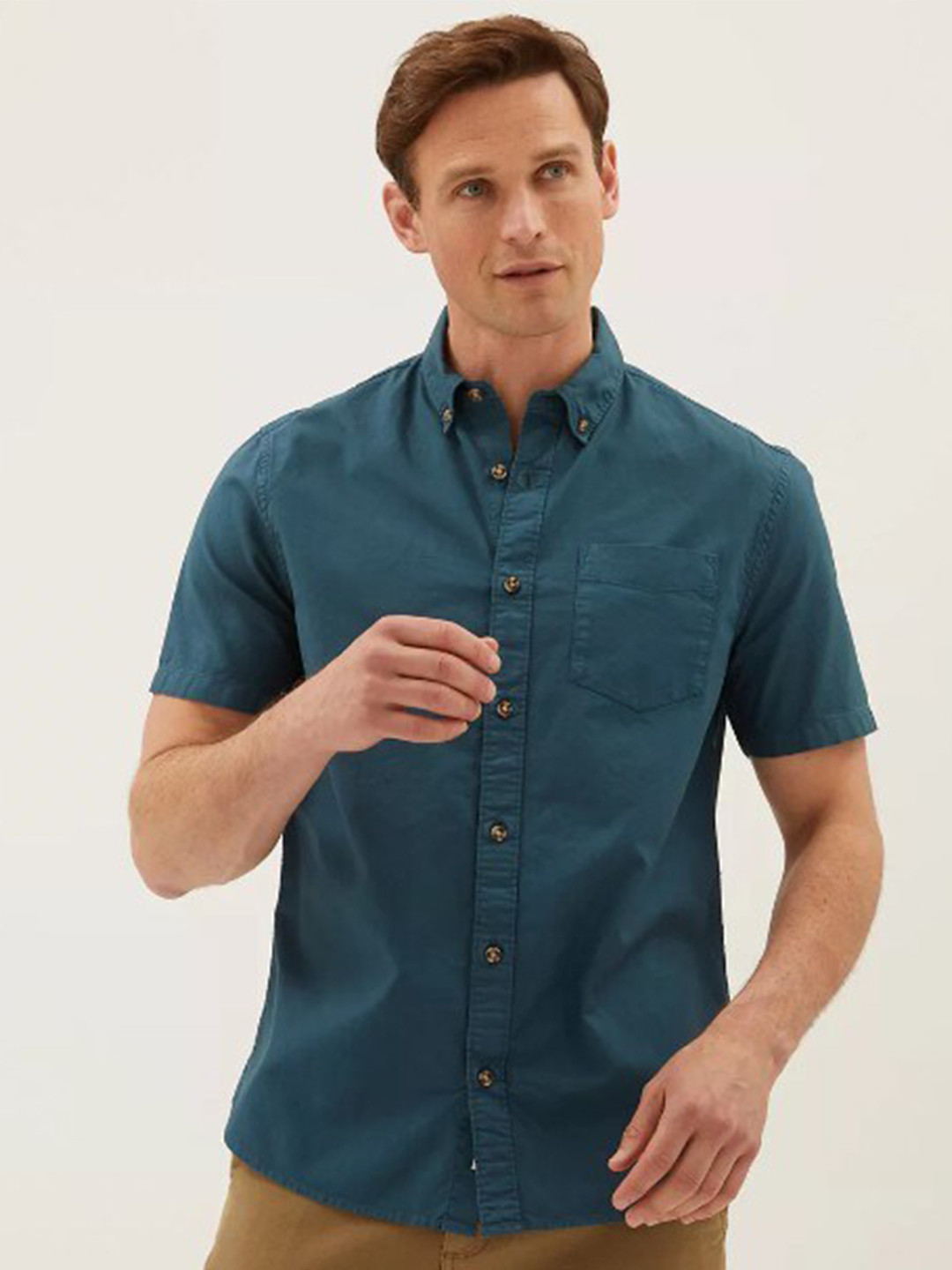

Marks & Spencer Men Teal Casual Shirt