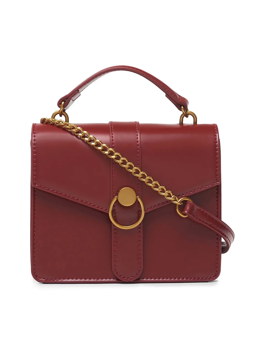 

MIRAGGIO Maroon Solid Structured Satchel With Buckle Detail
