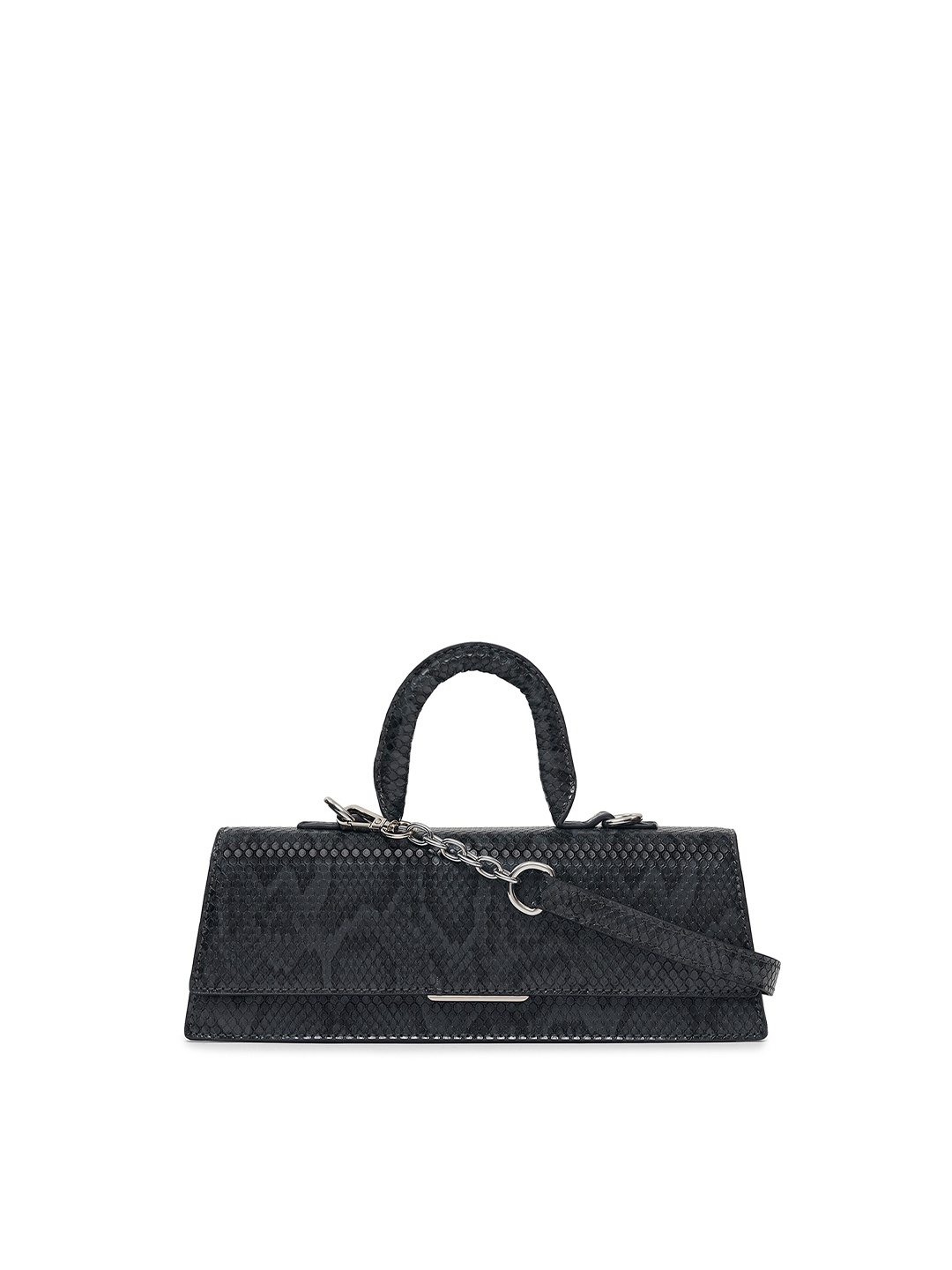 

MIRAGGIO Black Textured Structured Handheld Bag with Shoulder Strap