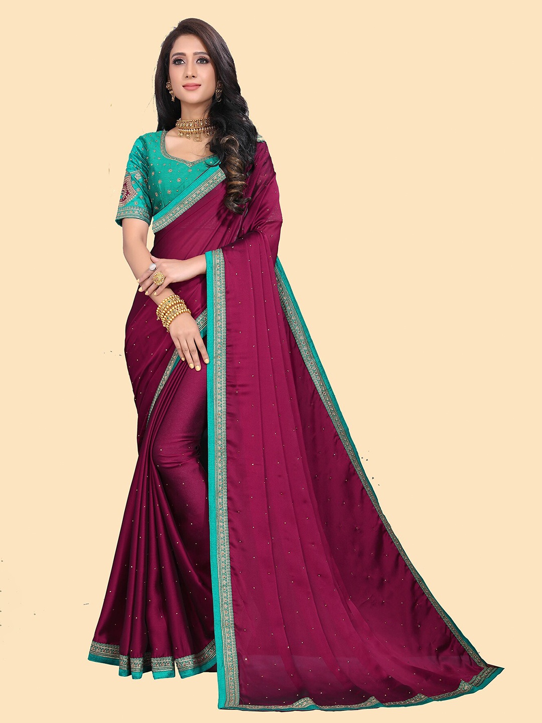 

Anjaneya Sarees Purple & Blue Silk Blend Embroidery Saree