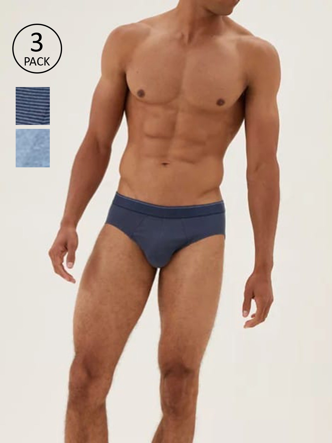 

Marks & Spencer Men Pack of 3 Blue & Grey Solid Basic Briefs