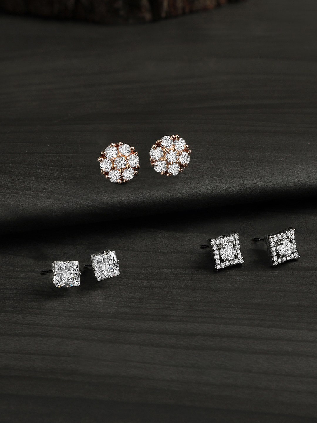 

ZINU Combo of 3 Rose Contemporary Studs Earrings
