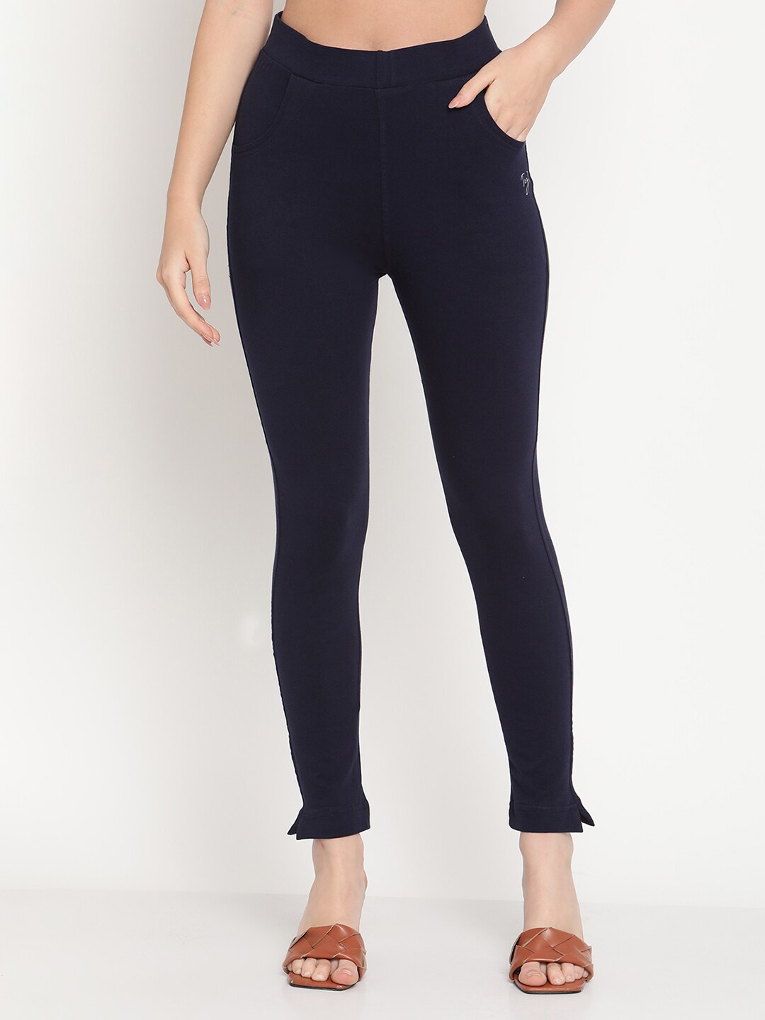 

TAG 7 Women Navy Blue Solid Ankle Length Jeggings