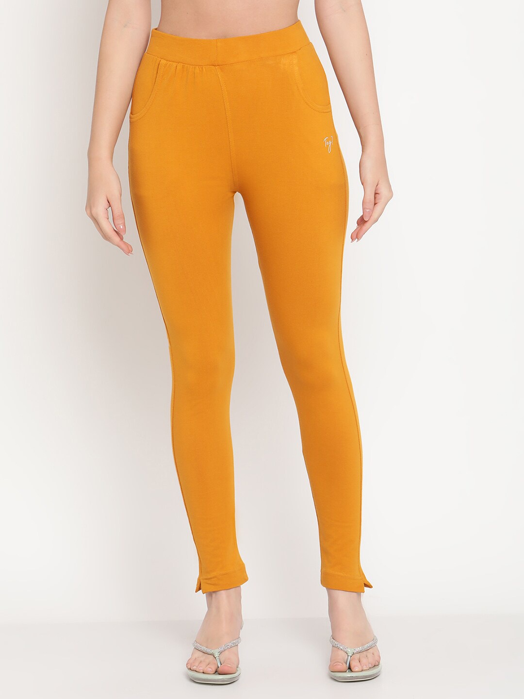 

TAG 7 Women Mustard Yellow Solid Leggings