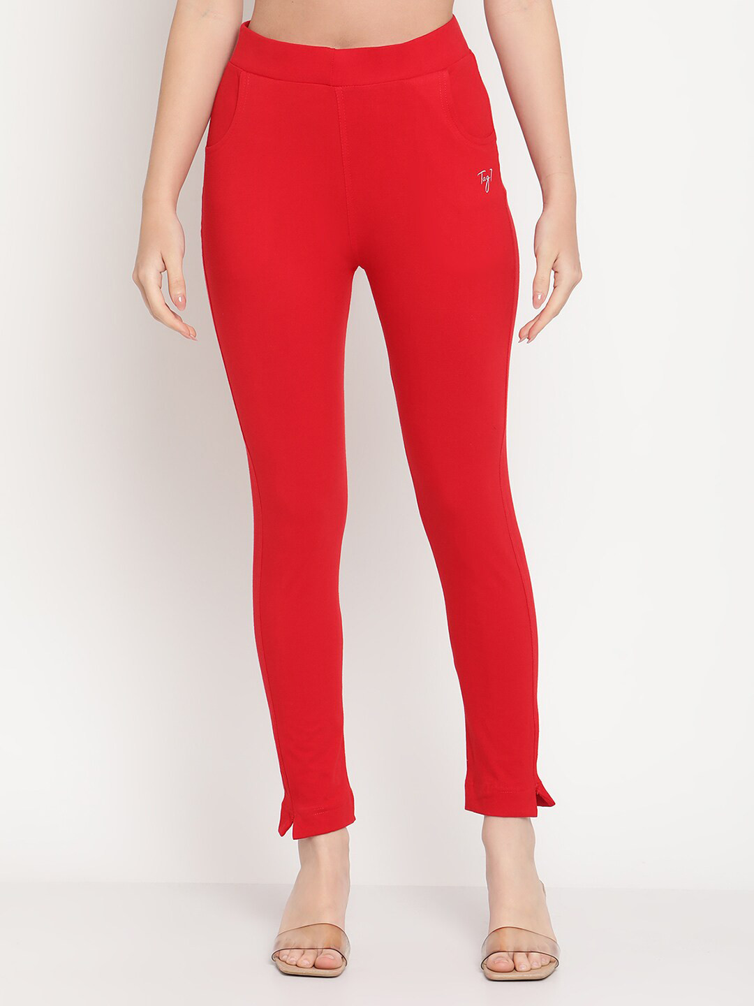 

TAG 7 Women Red Solid Ankle-Length Jeggings