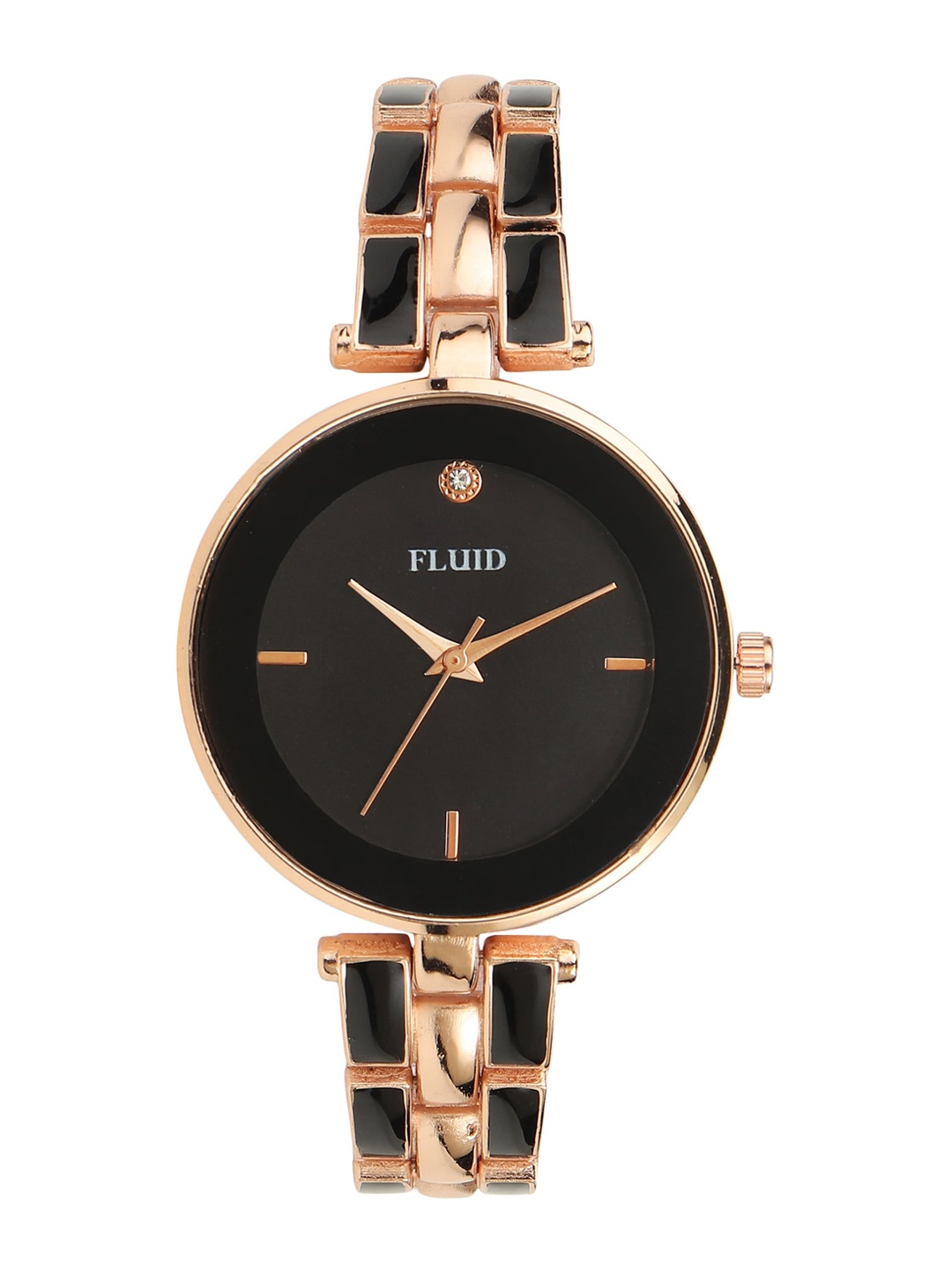 

FLUID Women Black Embellished Dial & Rose Gold-Plated Bracelet Style Straps Analogue Watch FL-016-BK01-Black