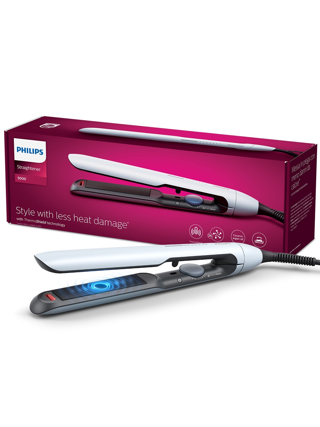 

Philips BHS520/00 2xIonic Care Hair Straightener Ceramic Argan Oil Infused Floating Plate, Blue