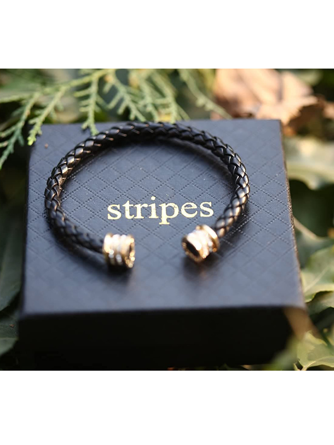 

stripes Women 4 Black & Blue Crystals Gold-Plated Bangle-Style Bracelet
