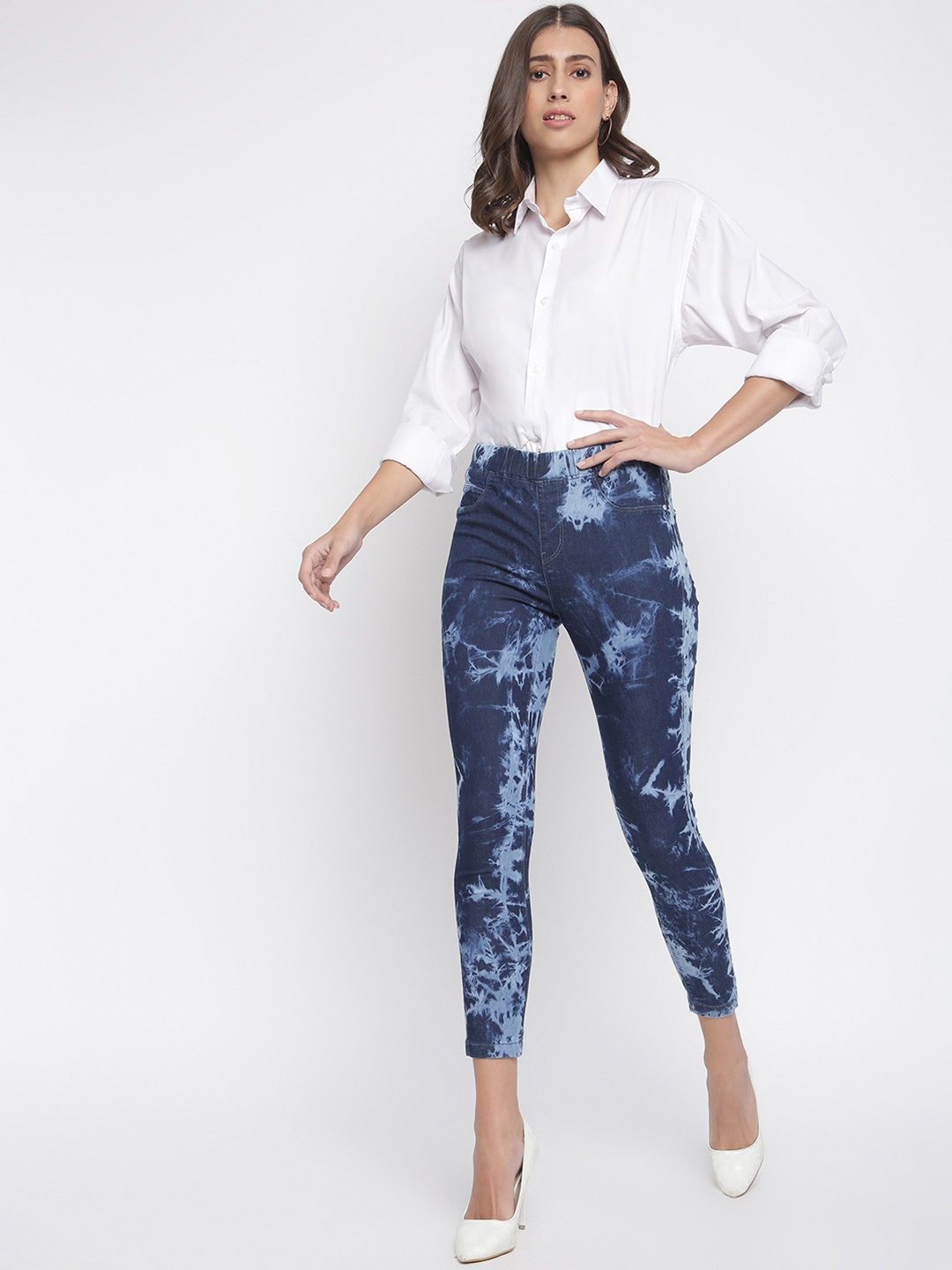 

TALES & STORIES Women Blue Printed Skinny-Fit Tie & Dye Jeggings