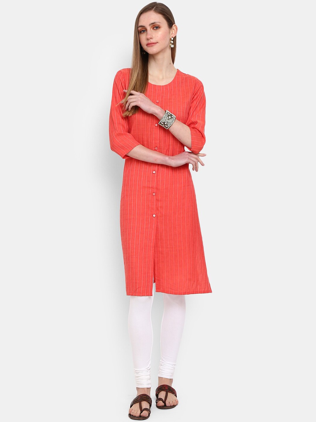 

V-Mart Women Coral Cotton Round Neck Kurta