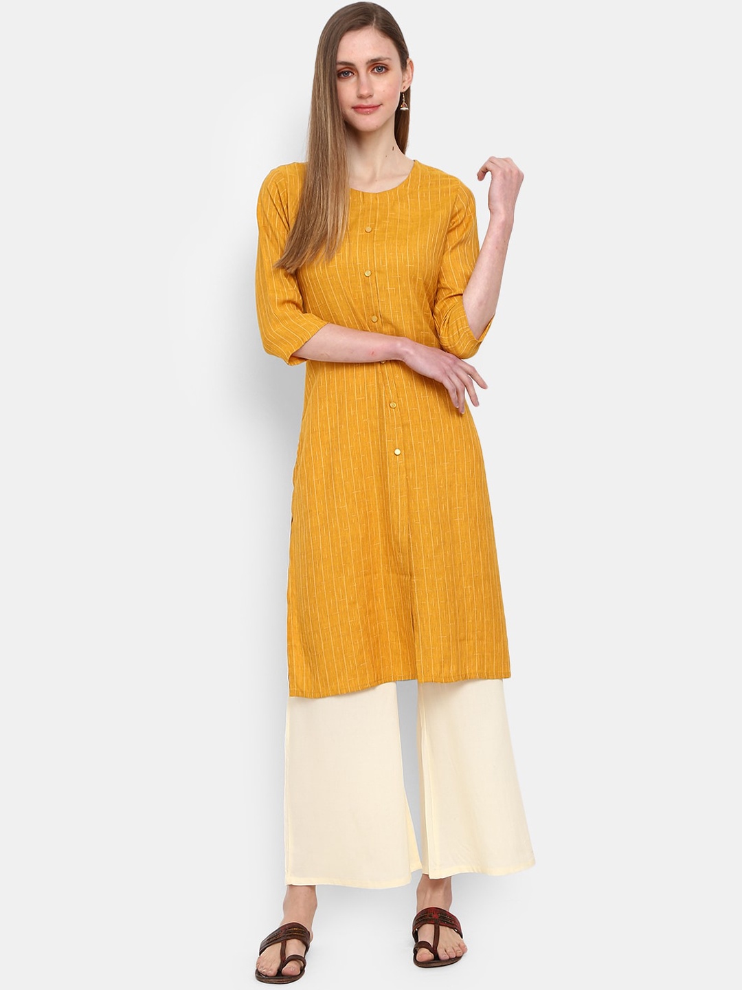 

V-Mart Women Mustard Yellow & White Striped Kurta