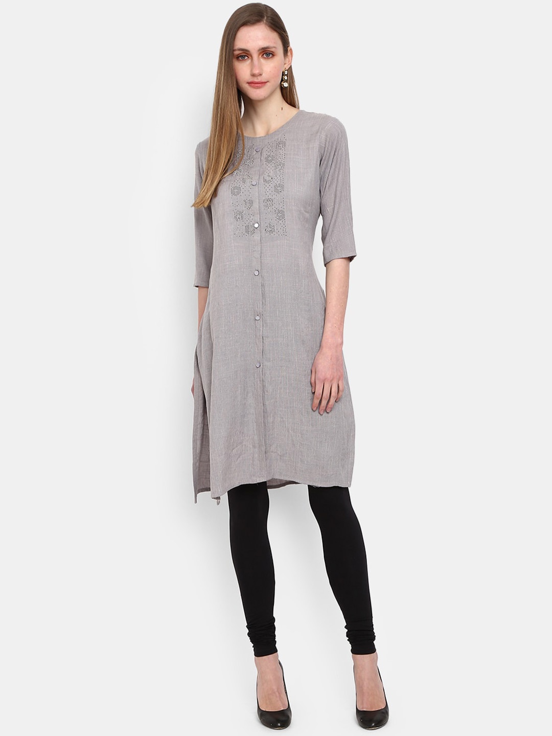 

V-Mart Women Grey Geometric Yoke Design Kurti