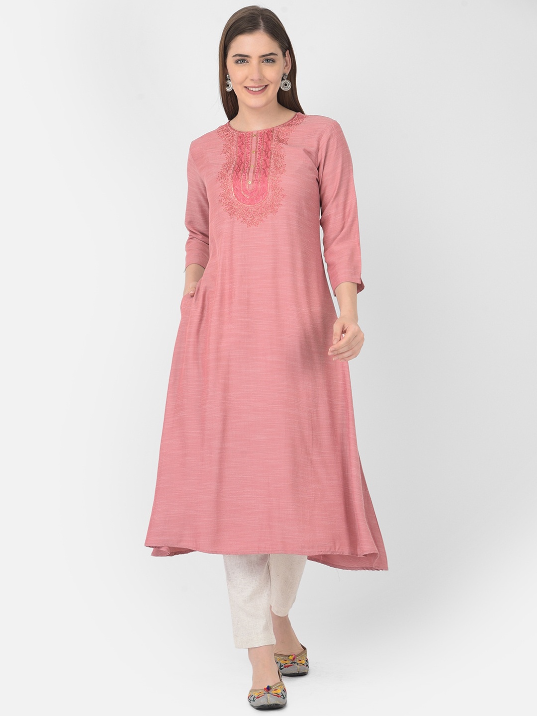 

Span Women Pink Yoke Design Thread Work Anarkali Kurta