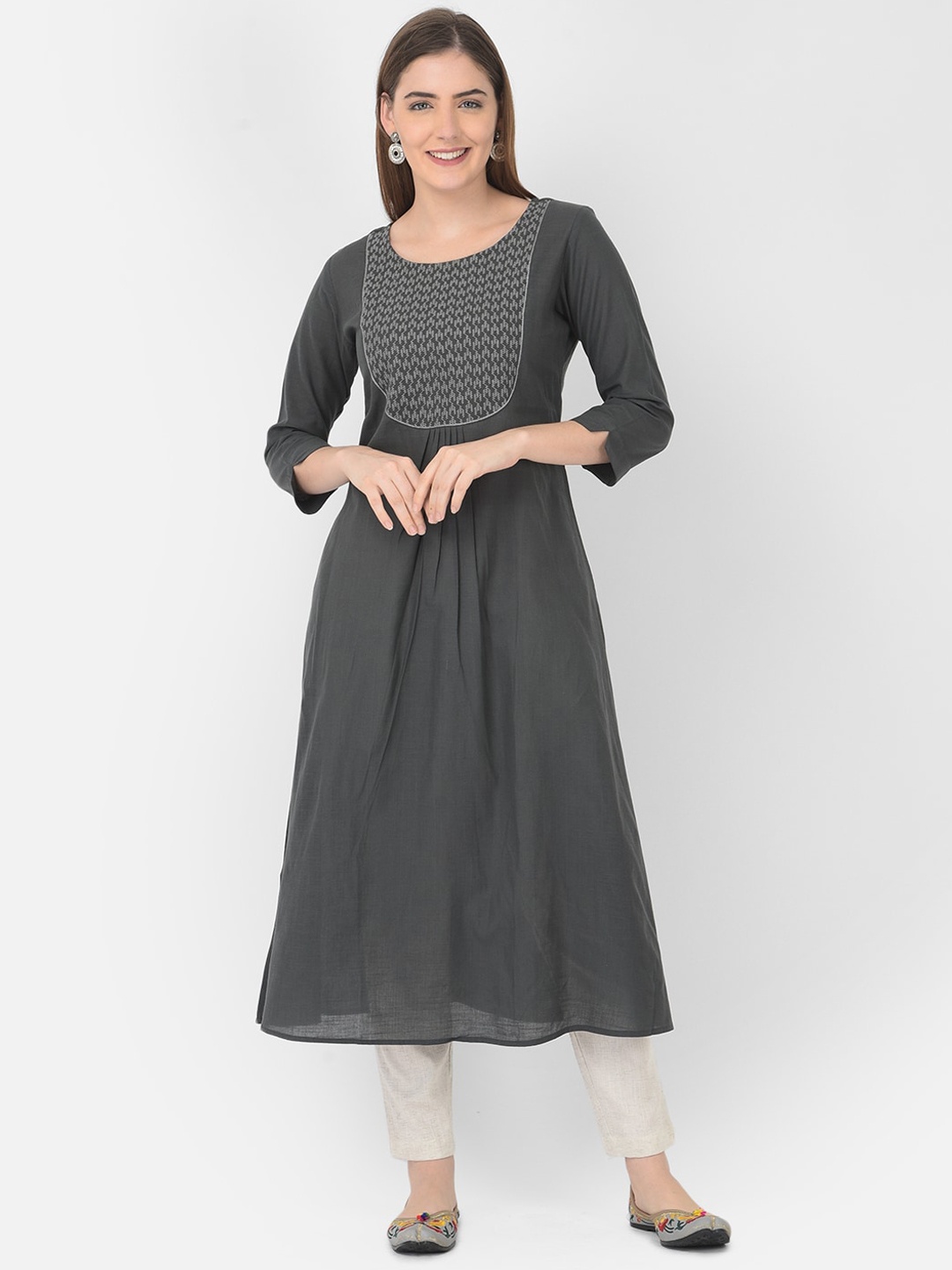 

Span Women Charcoal Embroidered Thread Work Anarkali Kurta