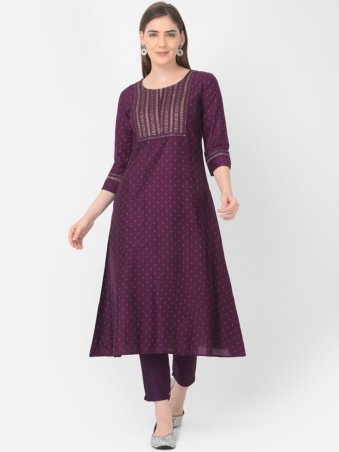 

Span Women Purple & Gold-Toned Yoke Design Gotta Patti Kurta
