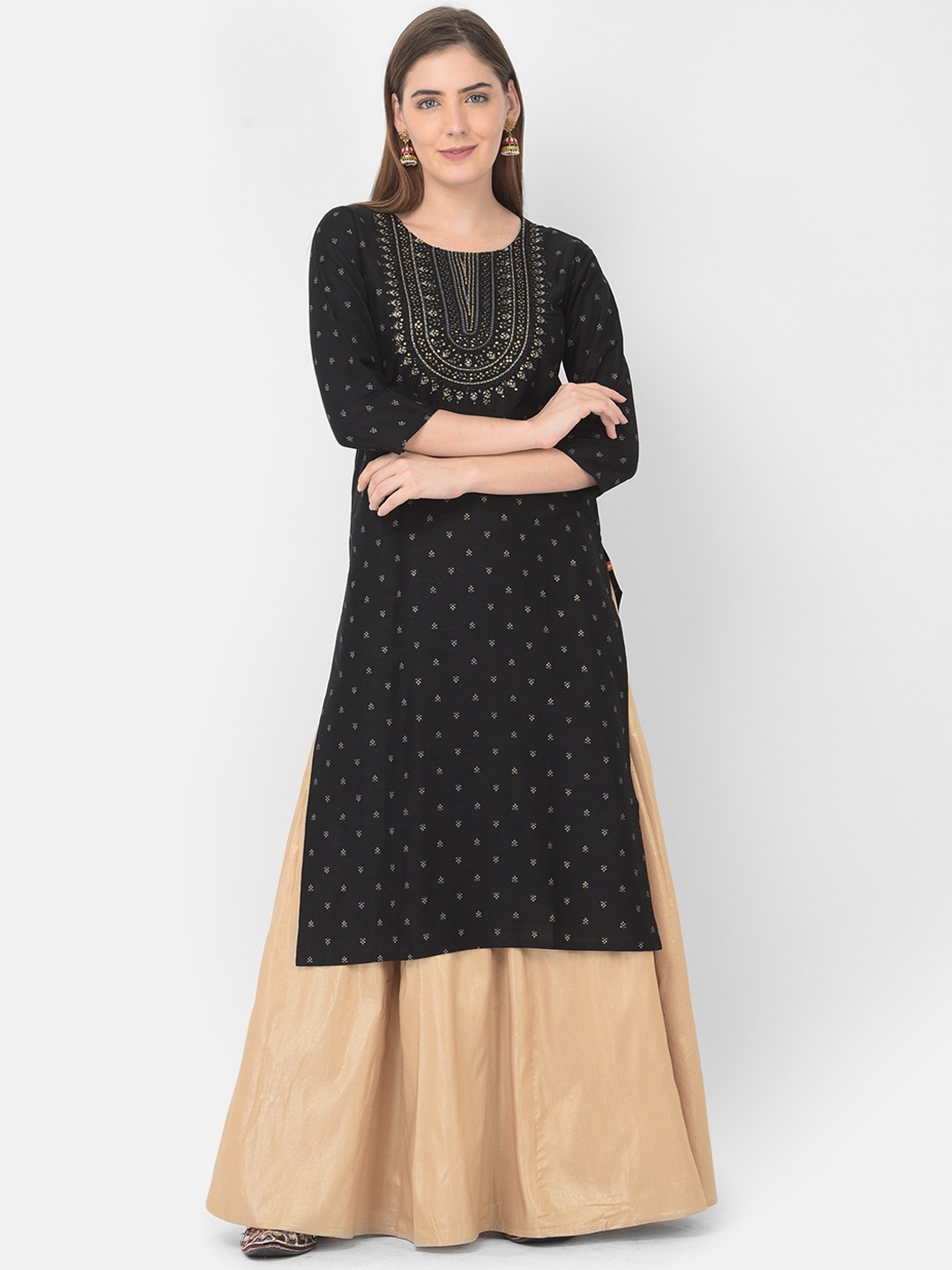 

Span Women Black Ethnic Motifs Printed Kurta