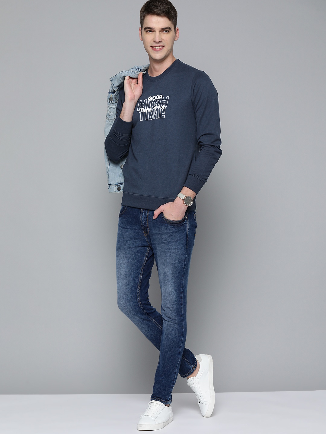 

Mast & Harbour Men Navy Blue Printed Sweatshirt