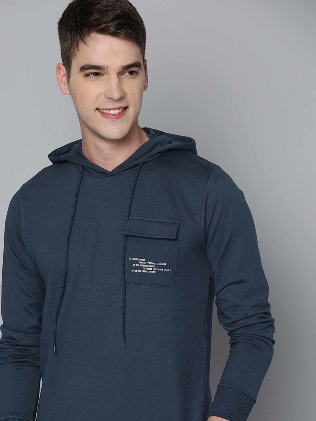 

Mast & Harbour Men Navy Blue Hooded Sweatshirt