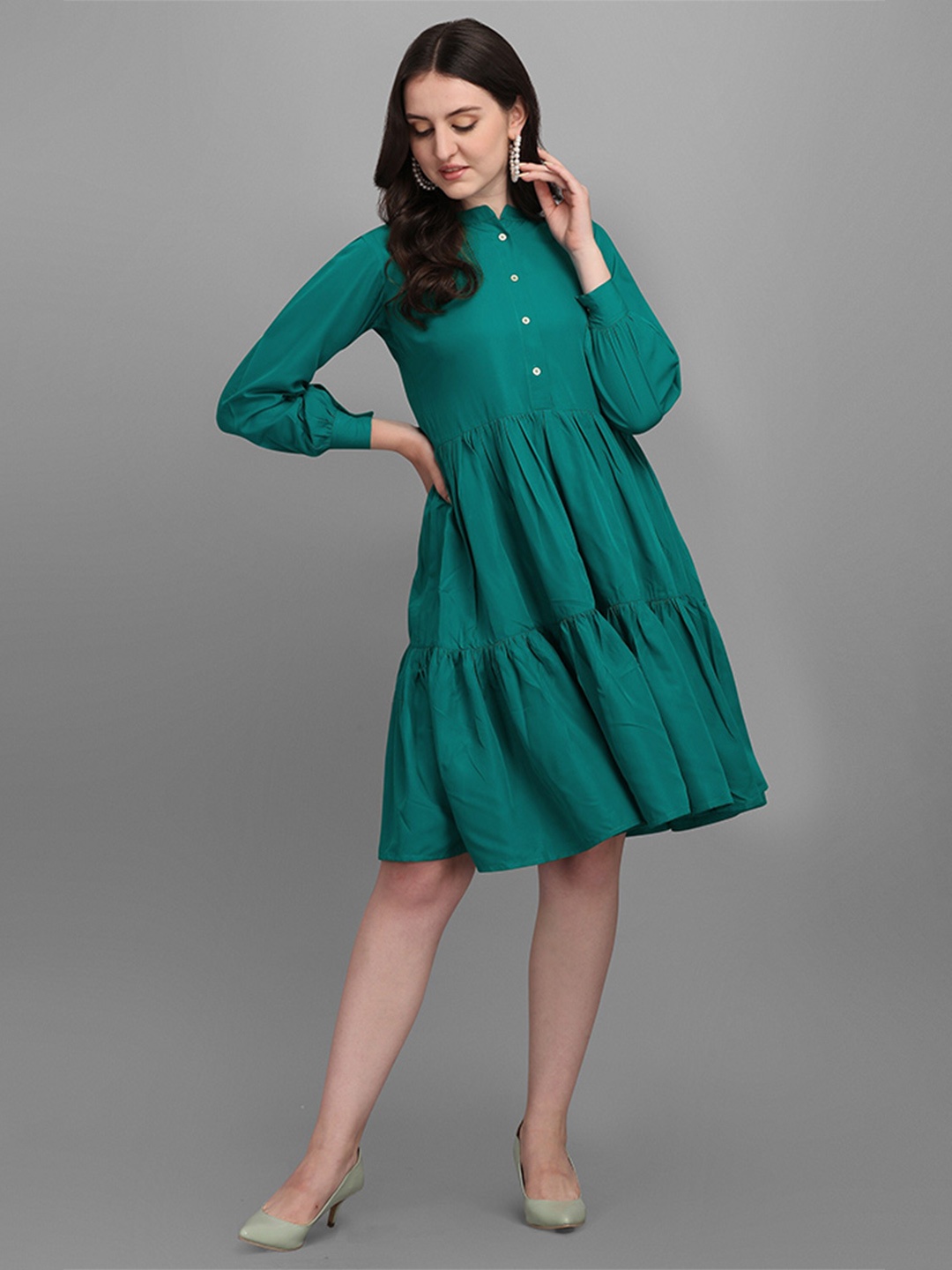 Kinjo Green Crepe Formal A-Line Dress