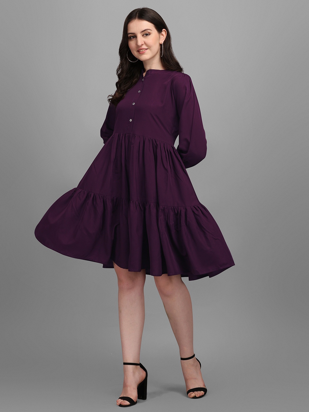 

Kinjo Purple Crepe Formal A-Line Dress