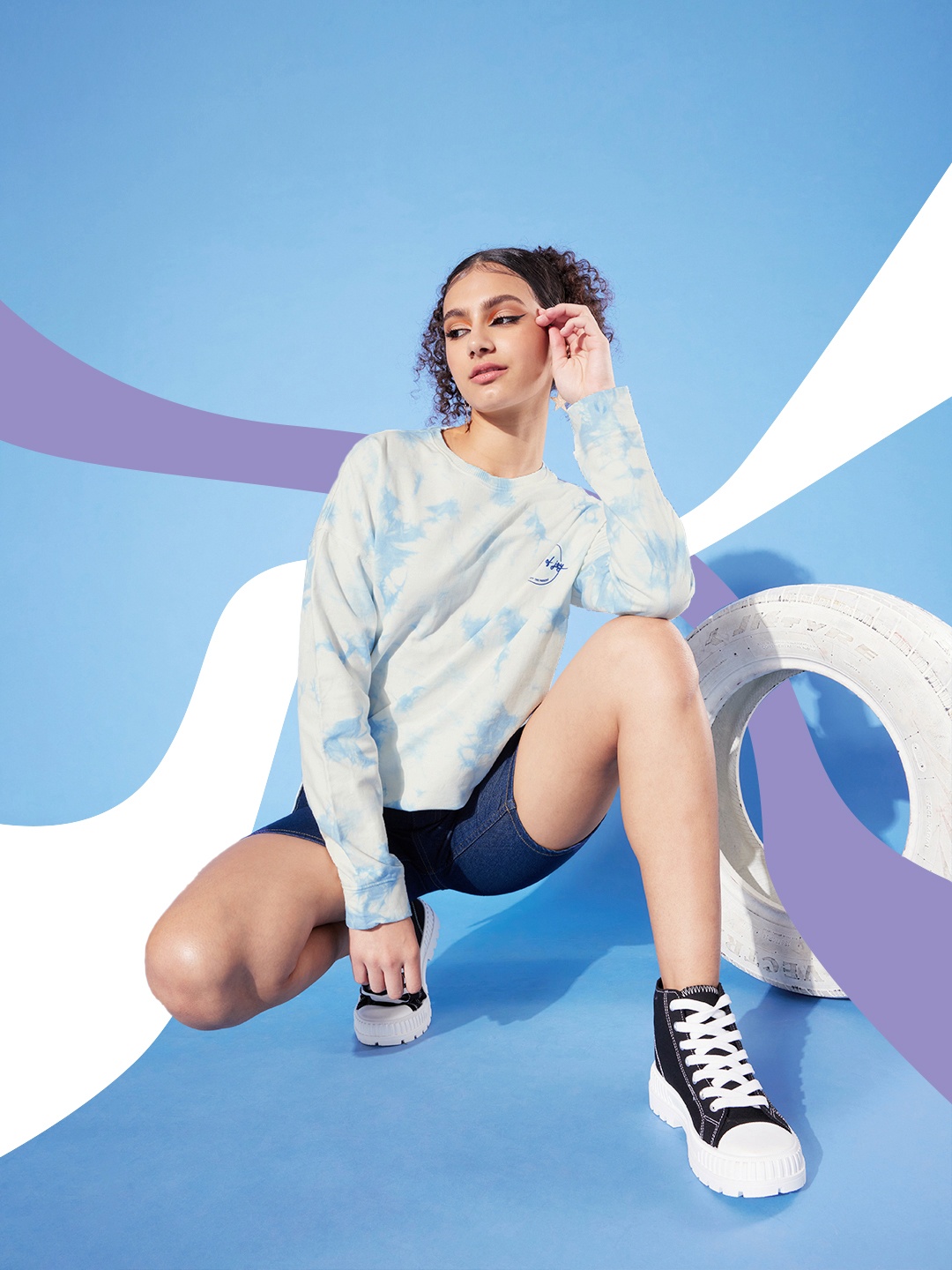 

Mast & Harbour Women White Pure Cotton Printed Tie & Dye Sweatshirt