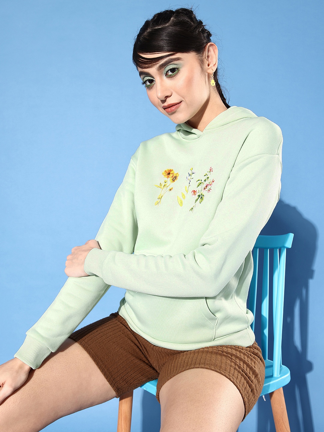 

Mast & Harbour Women Green Floral Printed Hooded Sweatshirt