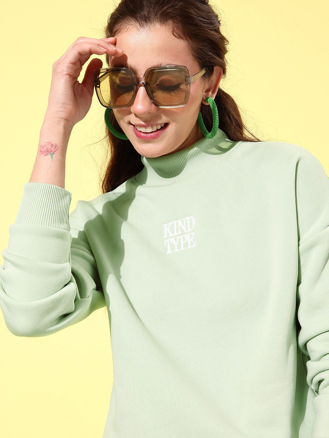 

Mast & Harbour Women Green Solid High Neck Sweatshirt