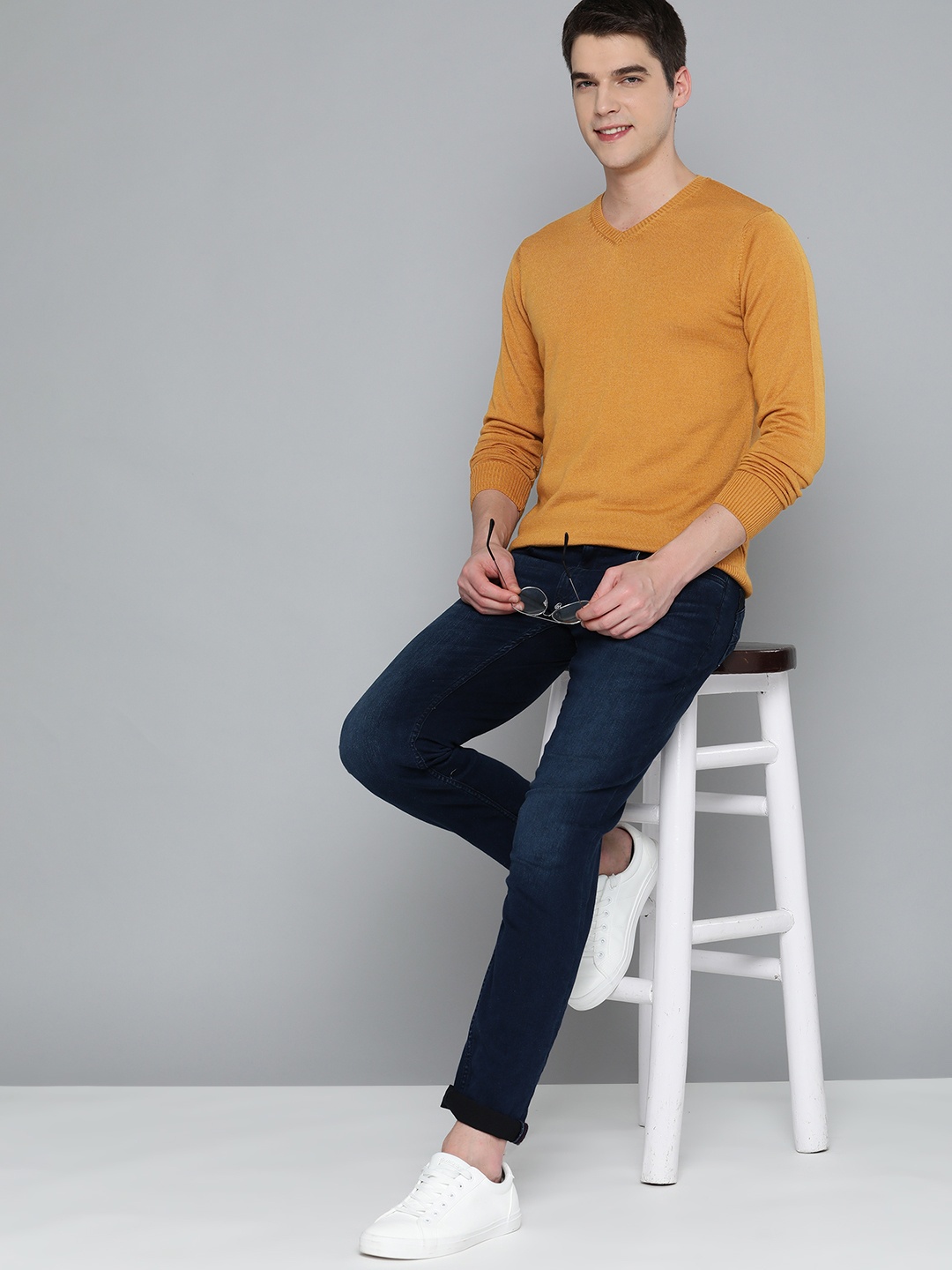 

Mast & Harbour Men Mustard Yellow Solid Acro Wool Pullover