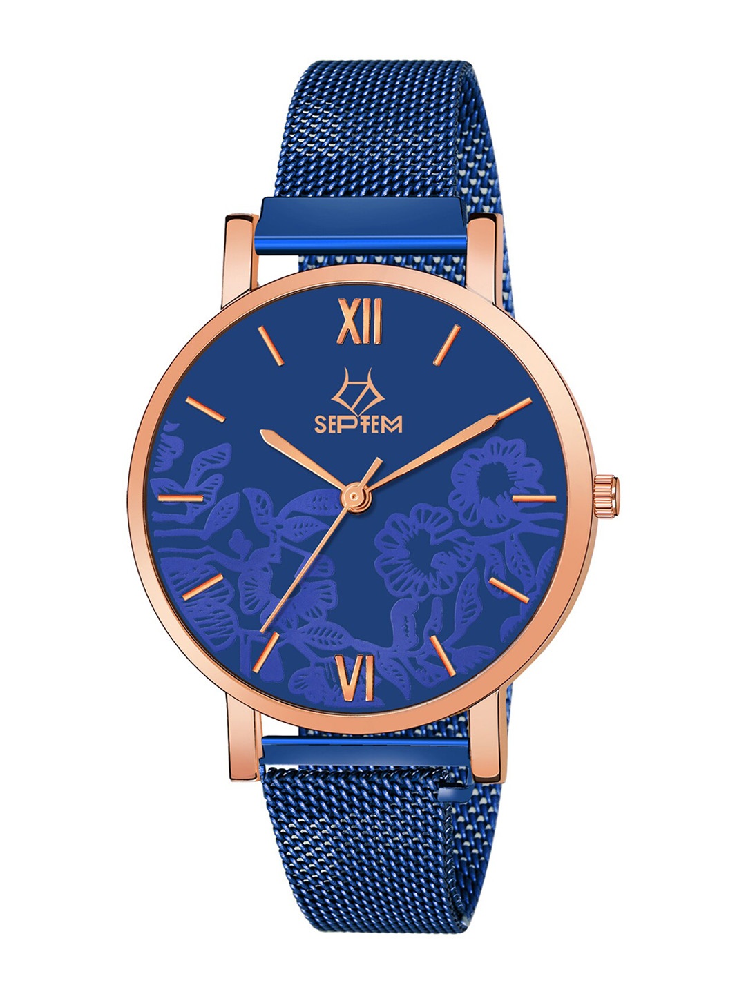 

Septem Women Blue Dial & Rose Gold Toned Stainless Steel Analogue Watch-SP-119-Blue