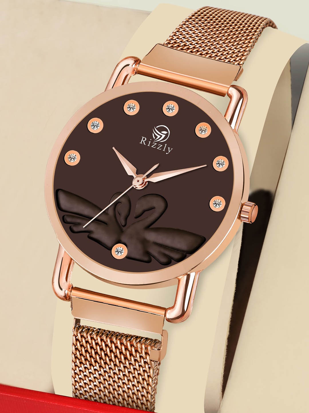 

Septem Women Brown Embellished Dial & Rose Gold Toned Stainless Steel Bracelet Style Straps Analogue Watch