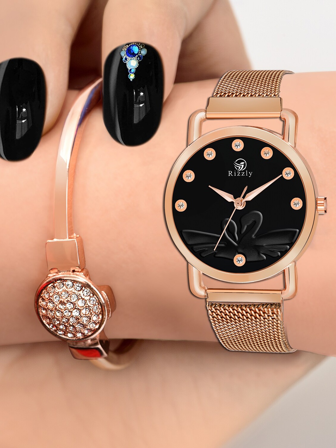 

Septem Women Black Dial & Rose Gold Toned Stainless Steel Analogue Watch-SP-143.Black