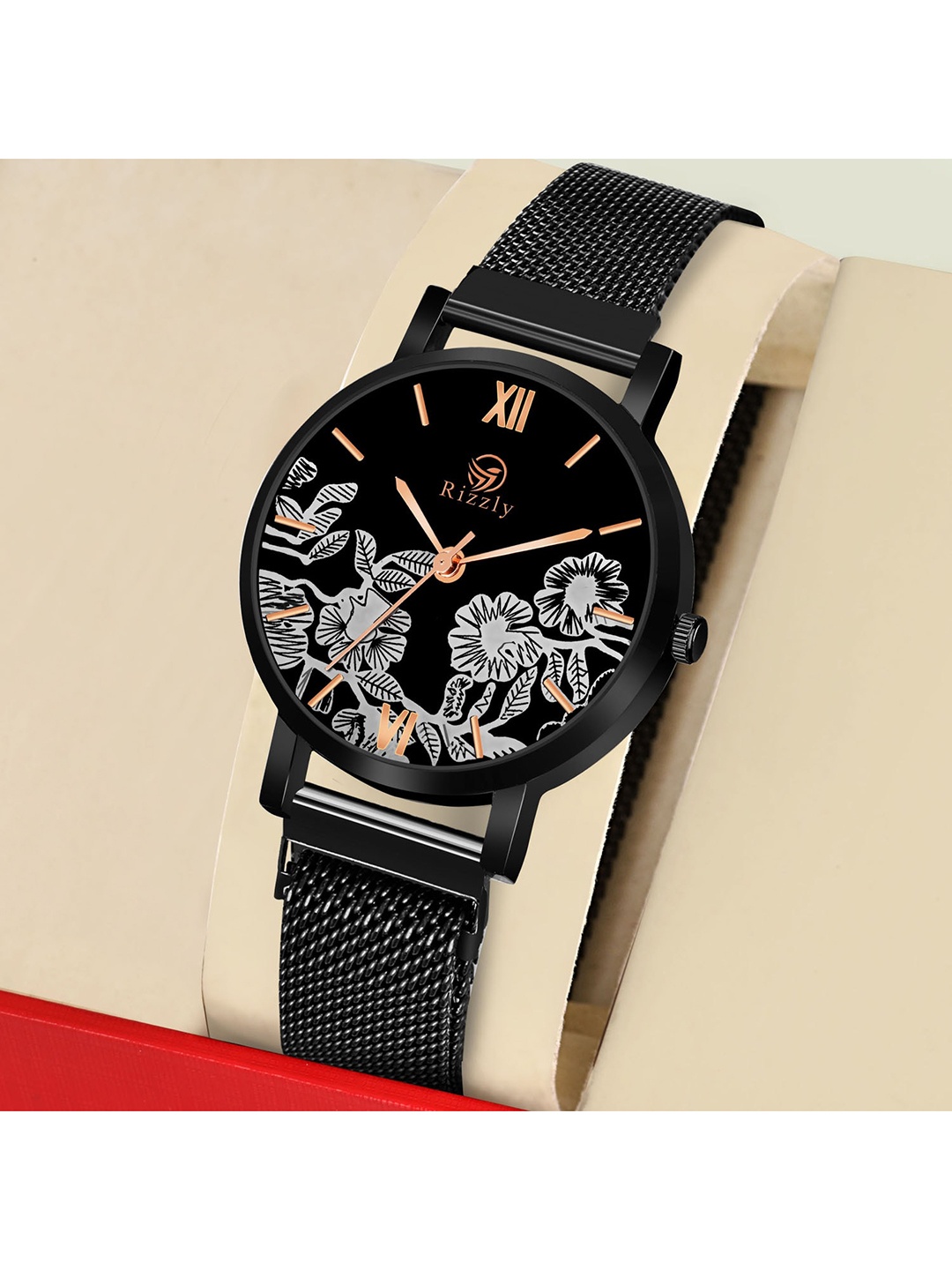 

Septem Women Black Printed Dial & Black Stainless Steel Bracelet Style Straps Analogue Watch