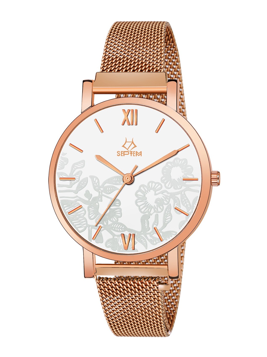 

Septem Women White Dial & Rose Gold Toned Stainless Steel Analogue Watch-SP-119-White