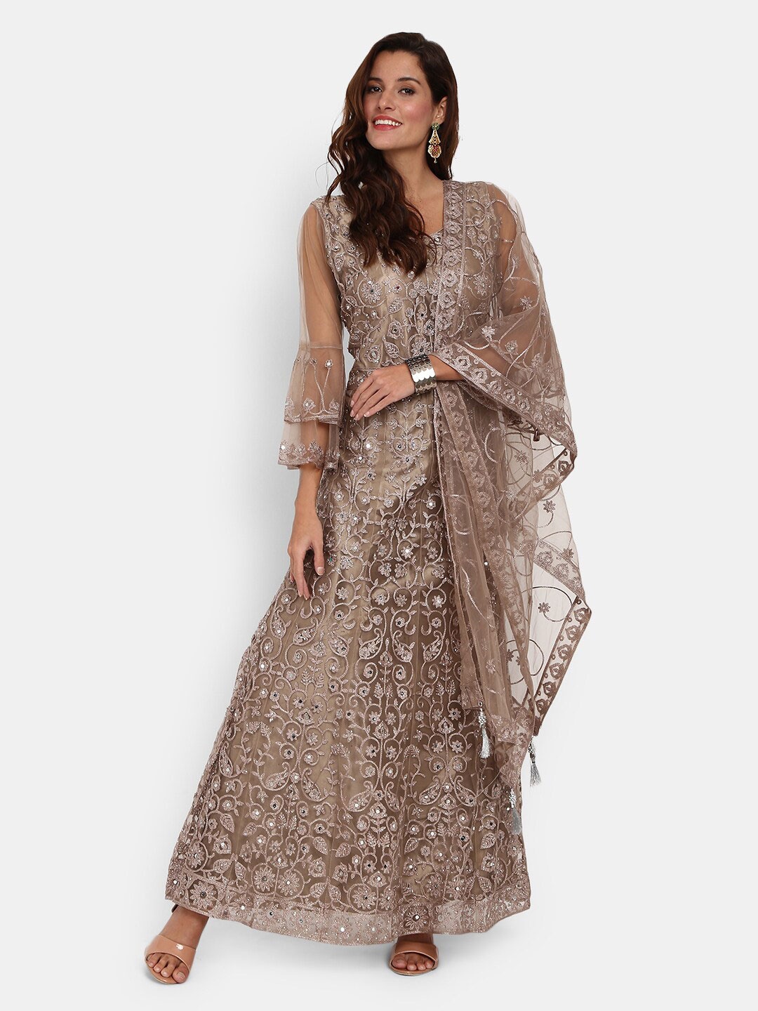 

V-Mart Women Beige Ethnic Motifs Ethnic Maxi Dress