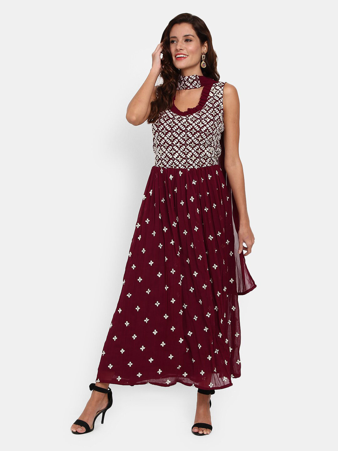 

V-Mart Women Maroon Ethnic Motifs Maxi Dress