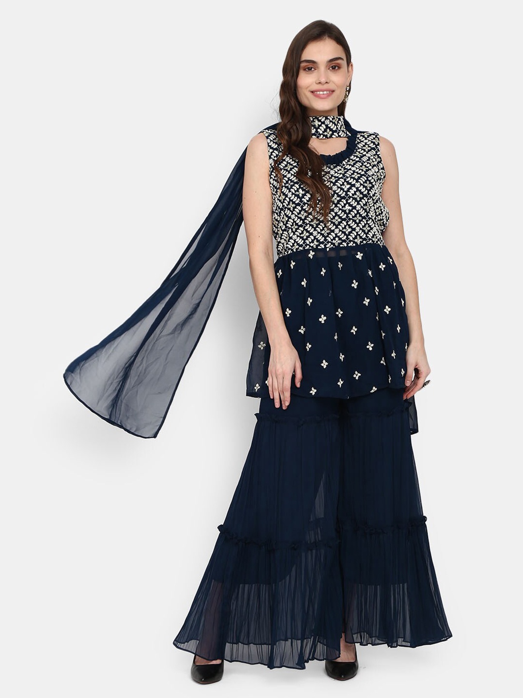 

V-Mart Women Navy Blue Embellished Maxi Dress