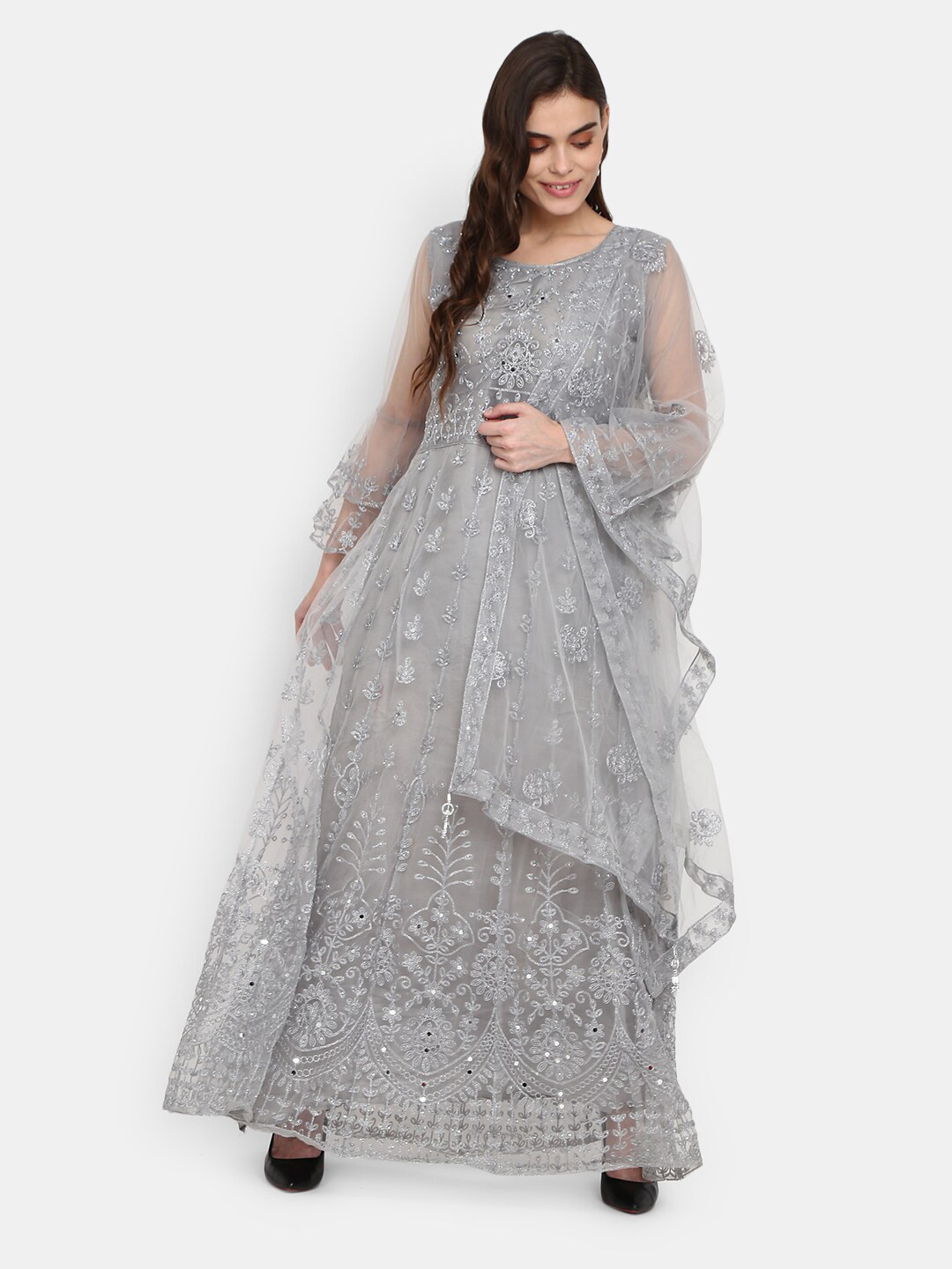 

V-Mart Women Grey Embellished Maxi Dress