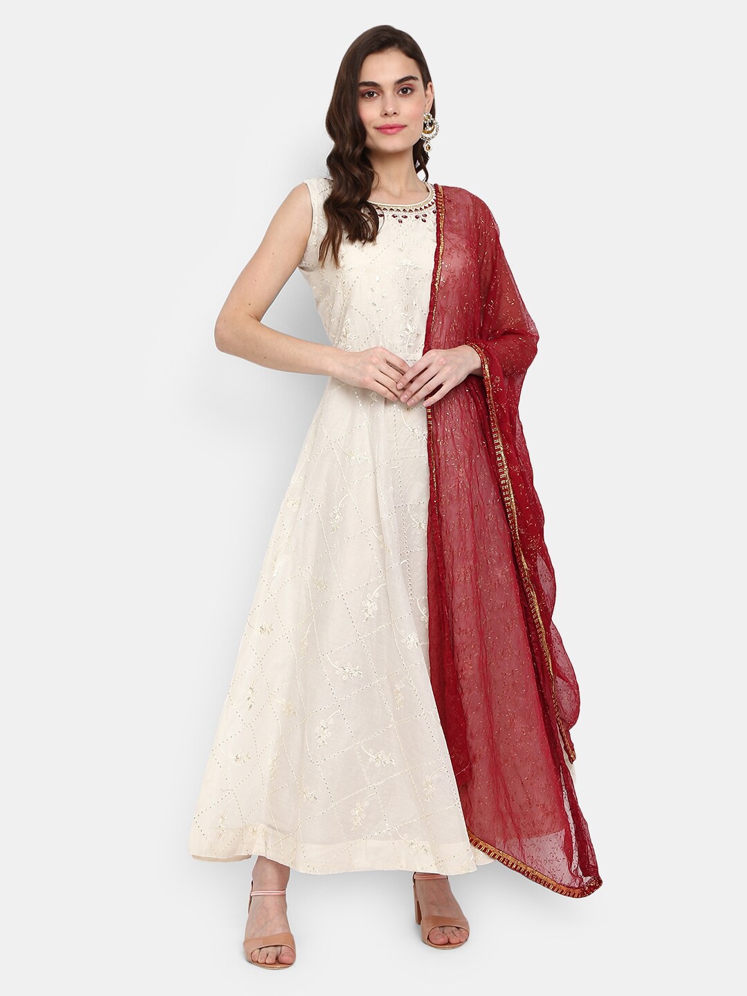 

V-Mart Beige Floral Maxi Dress