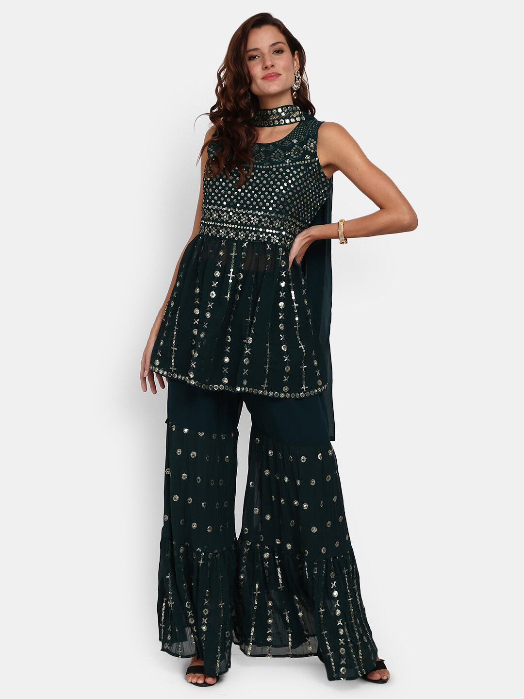 

V-Mart Green Embellished Maxi Dress