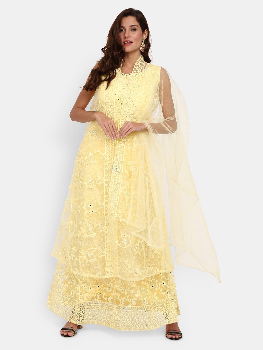 

V-Mart Yellow Embellished Maxi Dress